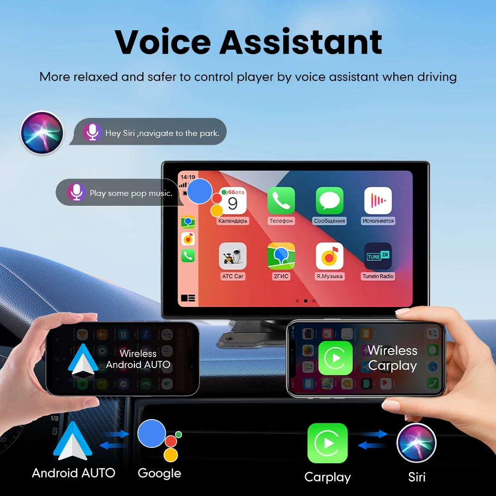 

9" Universal Portable Wireless Carplay Android Auto Car Radio Multimedia Video Player MP5 Player FM AUX BT Voice Touch Screen