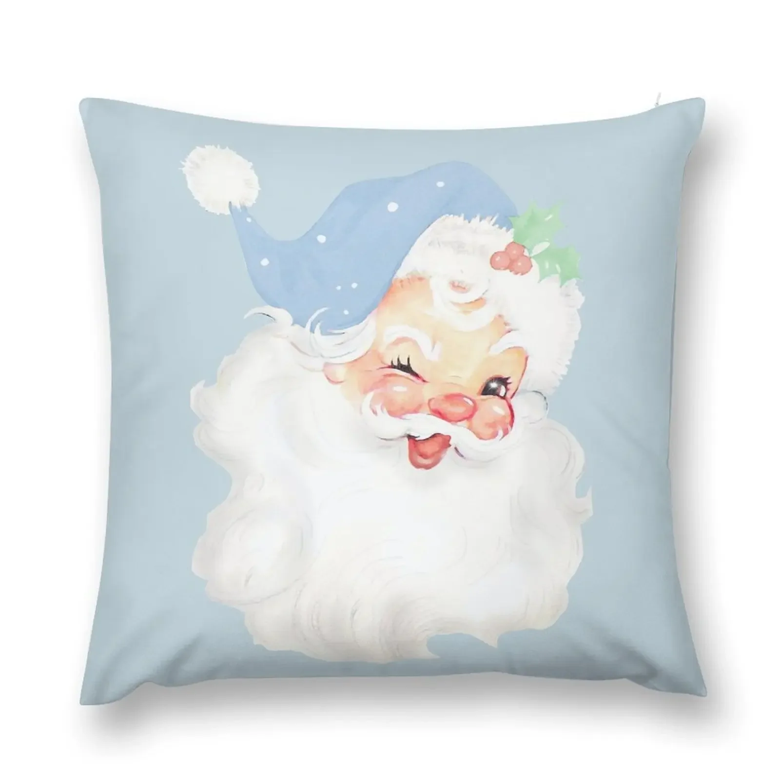 Light Baby Blue Vintage Christmas Winking Santa Claus Throw Pillow Covers For Sofas Cushions For Sofa pillow