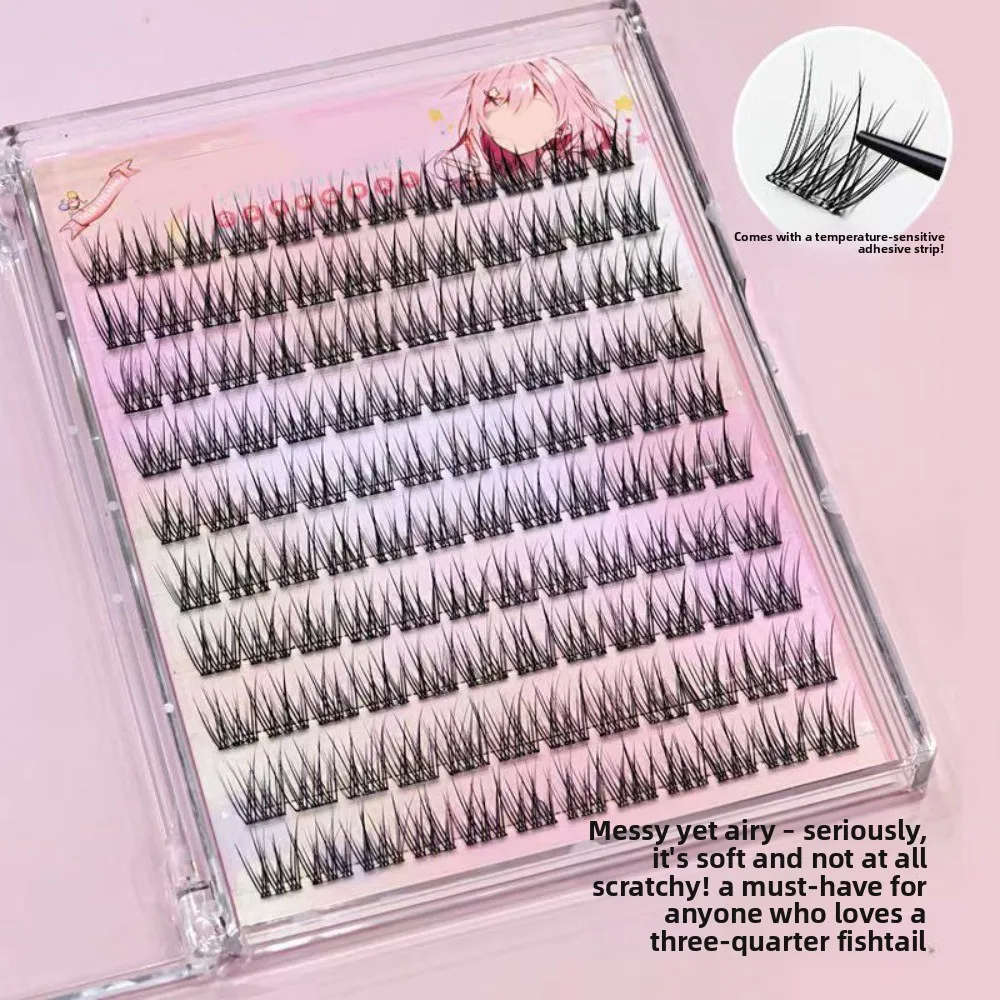 رموش صناعية خالية من الغراء على شكل ذيل السمكة، ثلاثية محاكاة المنك، طبيعية يومية