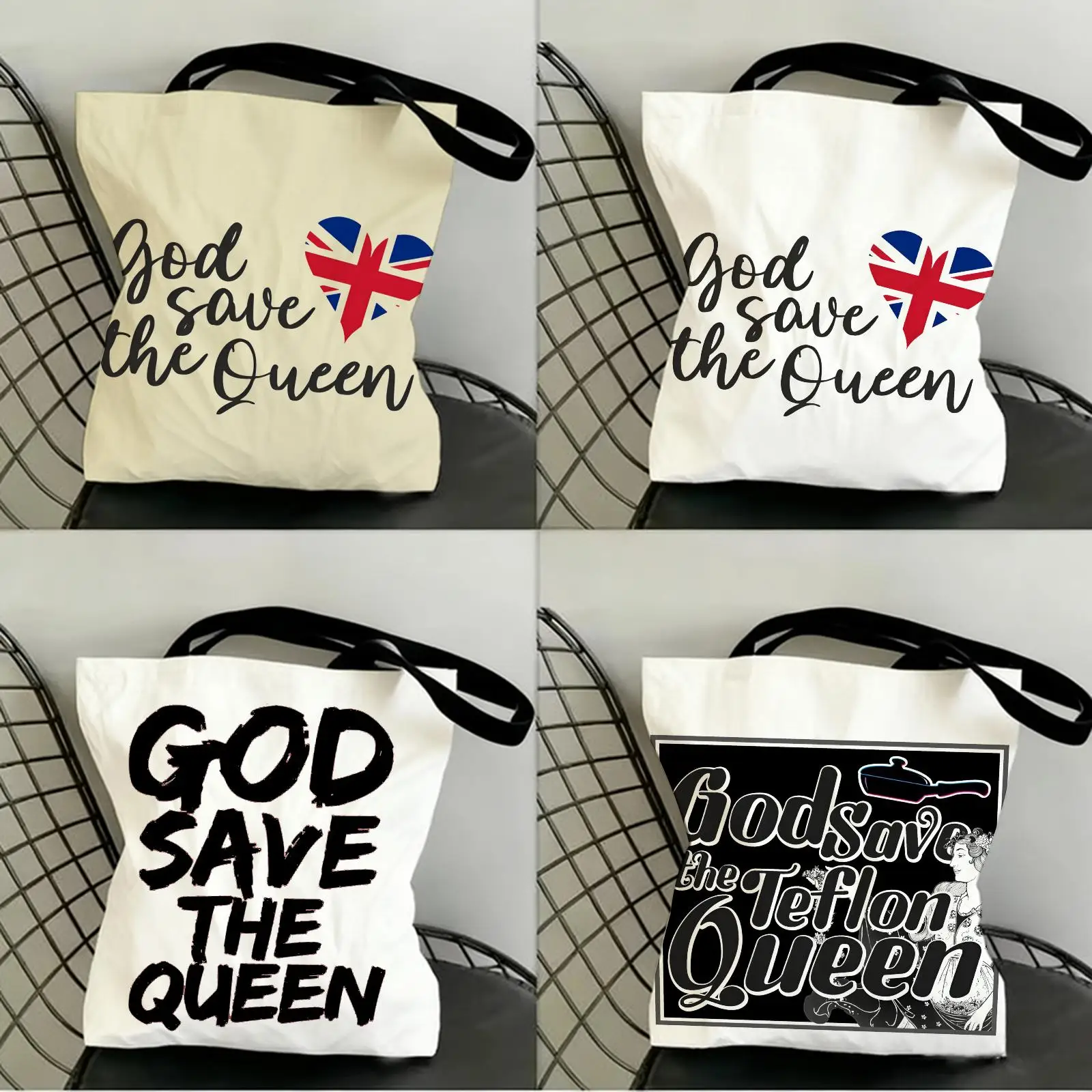 

Brand S-Save the Queen Storage Bags Canvas Double-Sided Print Shopping Bag Large Capacity Aesthetic Reusable Tote Bag