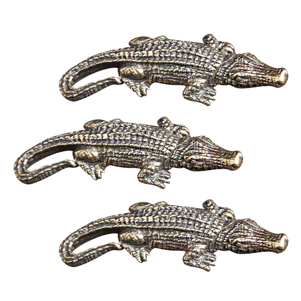 

3pcs Crocodile Keychain Retro Brass Alligator Pendant DIY Decor Backpack Office Desk Accessories Lightweight Durable Jewelry