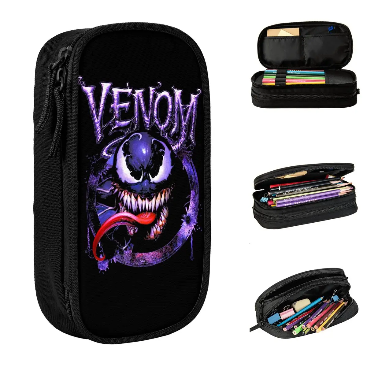 Spider-Man Venom Scary Face Dripping Portrait Pencil Cases Classic Pen Bags Kids Big Capacity Students School Pencil Pouch