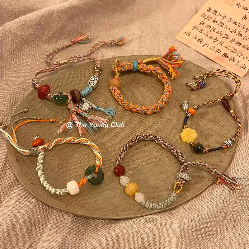 New Chinese Tibetan Handmade Hand Rope Ethnic Colorful Tassel Bracelet Women's National Style Bracelet Dragon Boat Festival Gift