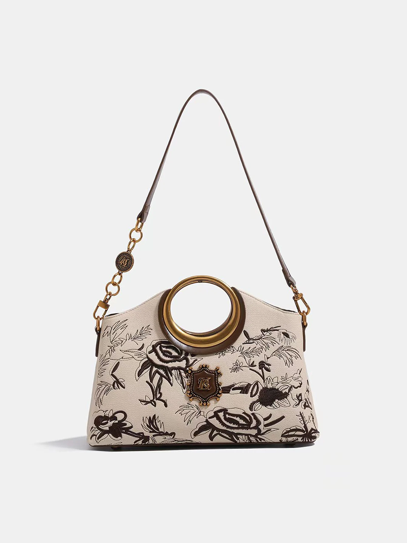 Retro Floral embroidery Handbag Female 2026 New Heavy Metal Ring Decoration Stereotypes Package New Chinese Fashion Luxury One-S