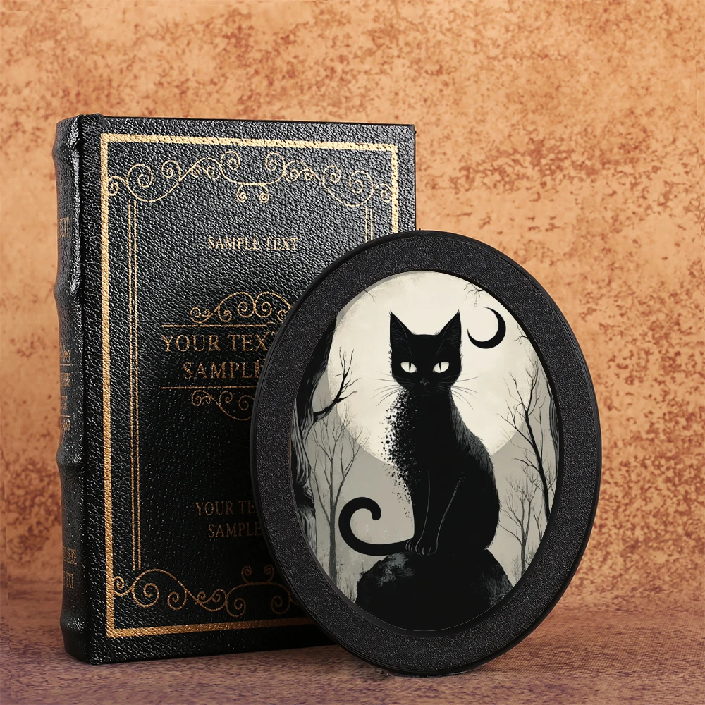 1 Piece Dark Gothic - style Oval Decoration, Retro Black Frame Shows Black Cat in Moonlit Night Scene, Creates Mysterious & Fant