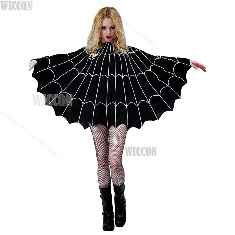 

a7d@Holloween Cosplay Black Bat Vampire Stage Show Costume Party Women Men Set Uniform Spider Pattern Clothing Cape Cloak Onesiz