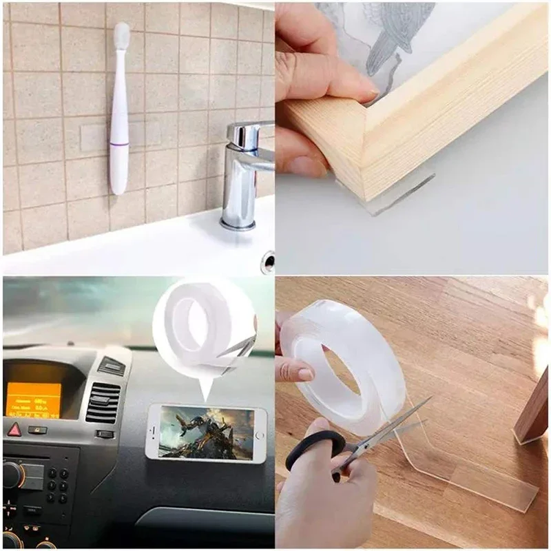 Nano Self-adhesive Tape 3/5m Double-sided Traceless Teusable Silicone Adhesive Transparent Tapes For Wall Tapestry Car Decor 2cm