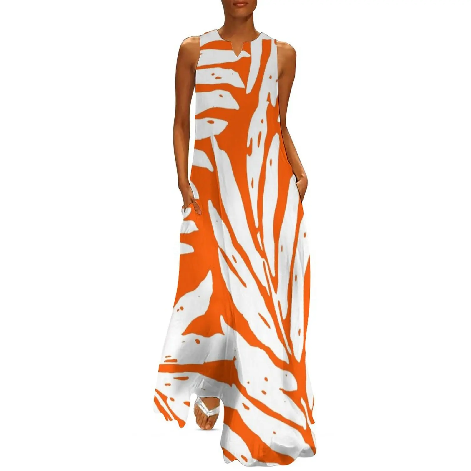 

Kahanu Garden Hawaiian Palm Leaves - Tangerine Long Dress Womens dresses summer clothes for women Prom gown