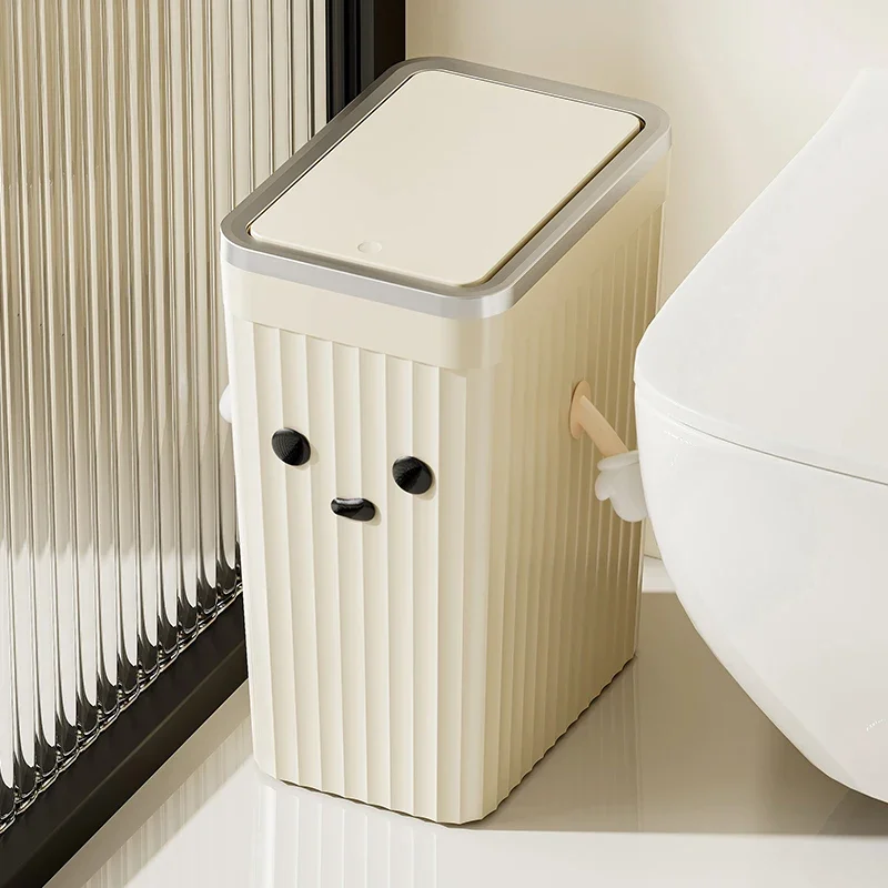 1pc Push-Button Waste Bin, Large Capacity, Non-Slip Base, Sealed Odour-Proof Lid, Suitable for Kitchens, Bathrooms, Offices