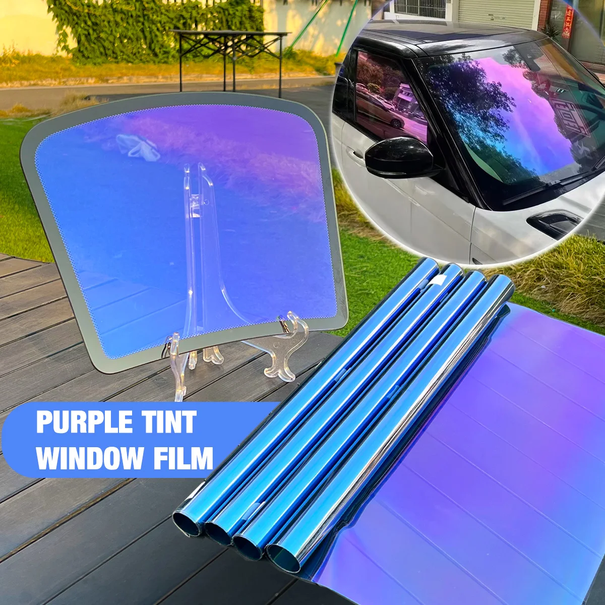 Chameleon Purple Front Windshield Protective Film Scratch-Resistant UV Blocking Self-Adhesive Sunshade Car Windscreen