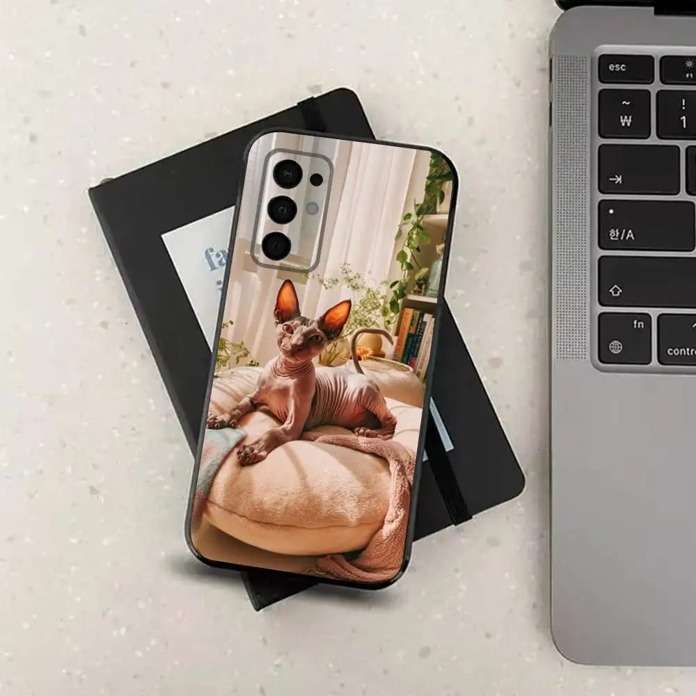 Funda Animal Sphynx Cat para Samsung Galaxy A91,A80,A73,A72,A71,A53A52,A32,A31A22,A21s,A20, cubierta negra
