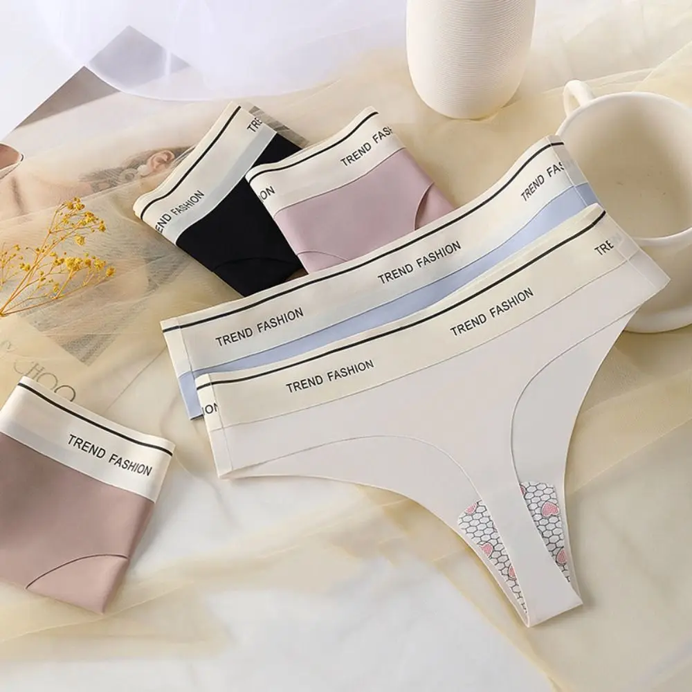 String en coton respirant pour femme, sous-vêtement taille basse, lingerie féminine, culotte sans bretelle Ice InjPanties, entrejambe en lettre