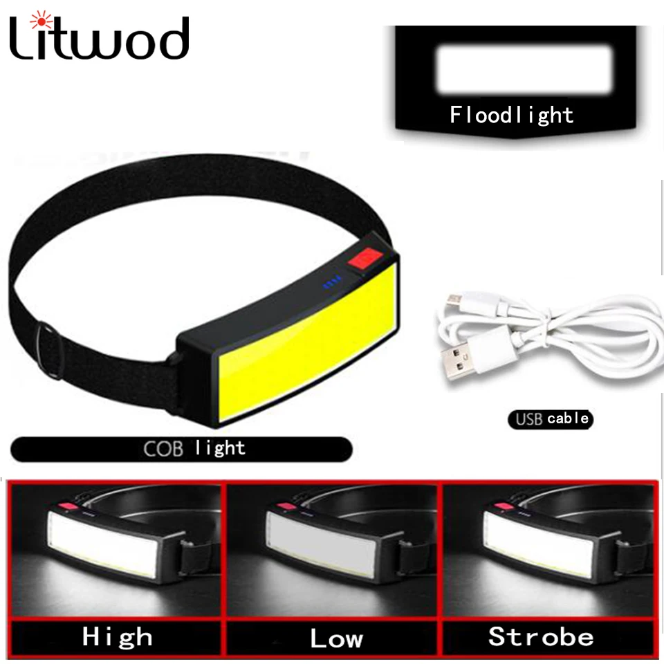 New Trend Cob Headlights Outdoor Household Portable LED Headlight with Built-in 1200mah Battery USB Rechargeable Head Lamp