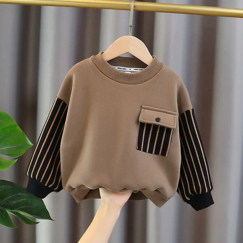 

Boys' Fleece-Lined Sweater Autumn and Winter 2023 New Children's Padded Top Baby Winter Clothes Pullover Sweater