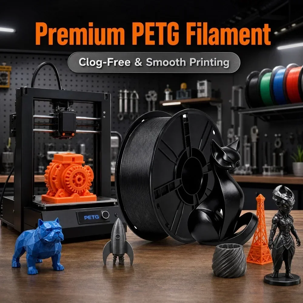 PETG 3D Printer Filament 1kg 1.75mm, ±0.02mm Accuracy, Low Odor Warp Resistant, for Bambu Lab Creality Ender