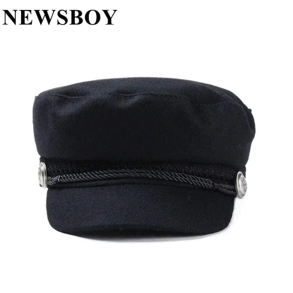 

NEWSBOY Cap for Women New Brand Fashion Military Hat Female Black Mix Wool Baker Boy Cap Autumn Winter Flat Caps Elegant Ladies