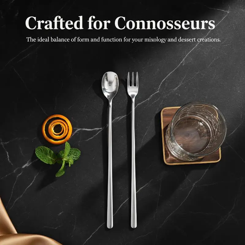 Long Handle Stainless Steel Coffee Spoons Stirring Spoon Fruit Fork Ice Cream Spoons Stir Bar Cocktail Spoon Kitchen Utensils
