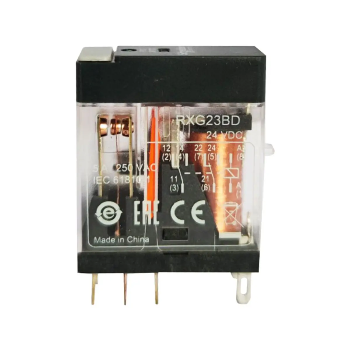 

RXG23BD interface plug in relay, Harmony Electromechanical Relays, 5A, 2CO, with LED, 24V DC
