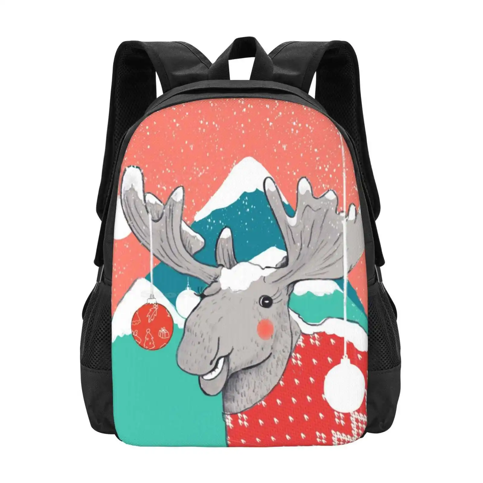 Christmoose, Winter Moose Hot Sale Schoolbag Backpack Fashion Bags Moose Winter Christmas What Katy Loved Animal Cute Funny Art