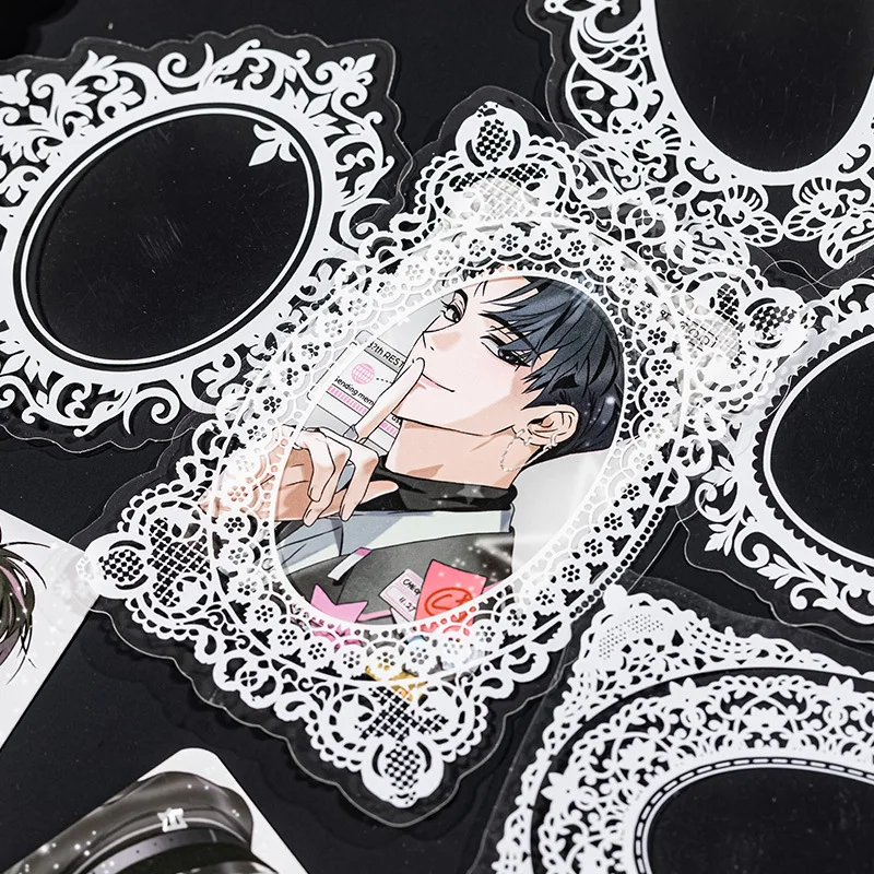 10PCS LaceRevival Romance Series Decorative Sticker Pack Retro Frame Scrapbooking Material Label Diary Junk Journal Planner