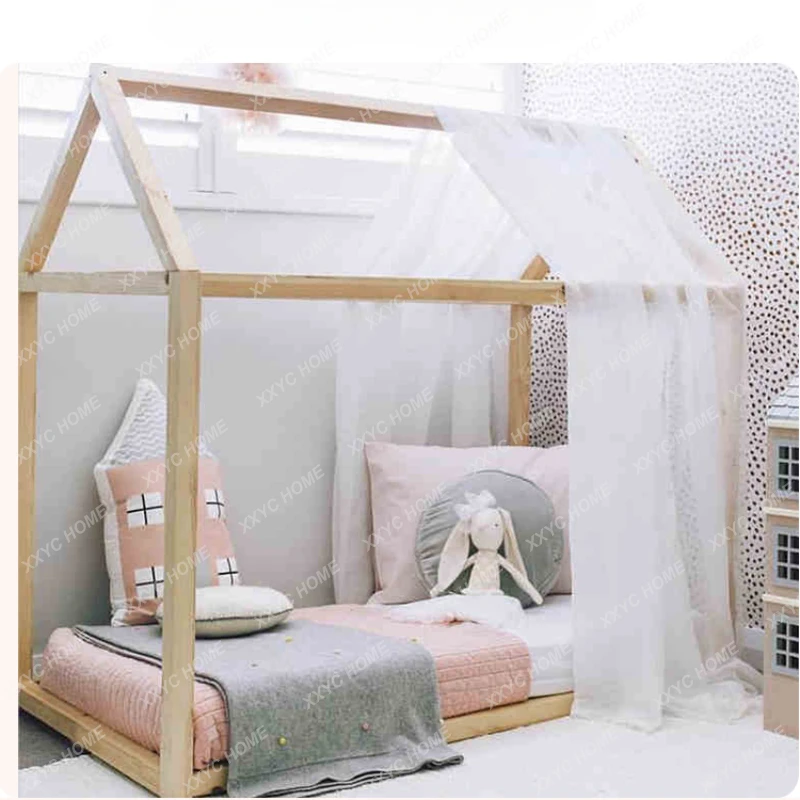 Solid Wood Children's Bed Small Bed Child Bed Children's Single Bed Pine Small Room Mosquito Net Top