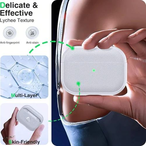 Imagen 2 del producto Funda de cuero de lujo con patrón para Airpods Pro 3 2025, funda protectora con hebilla de Metal a prueba de golpes para AirPods Pro 2/Pro 3/4