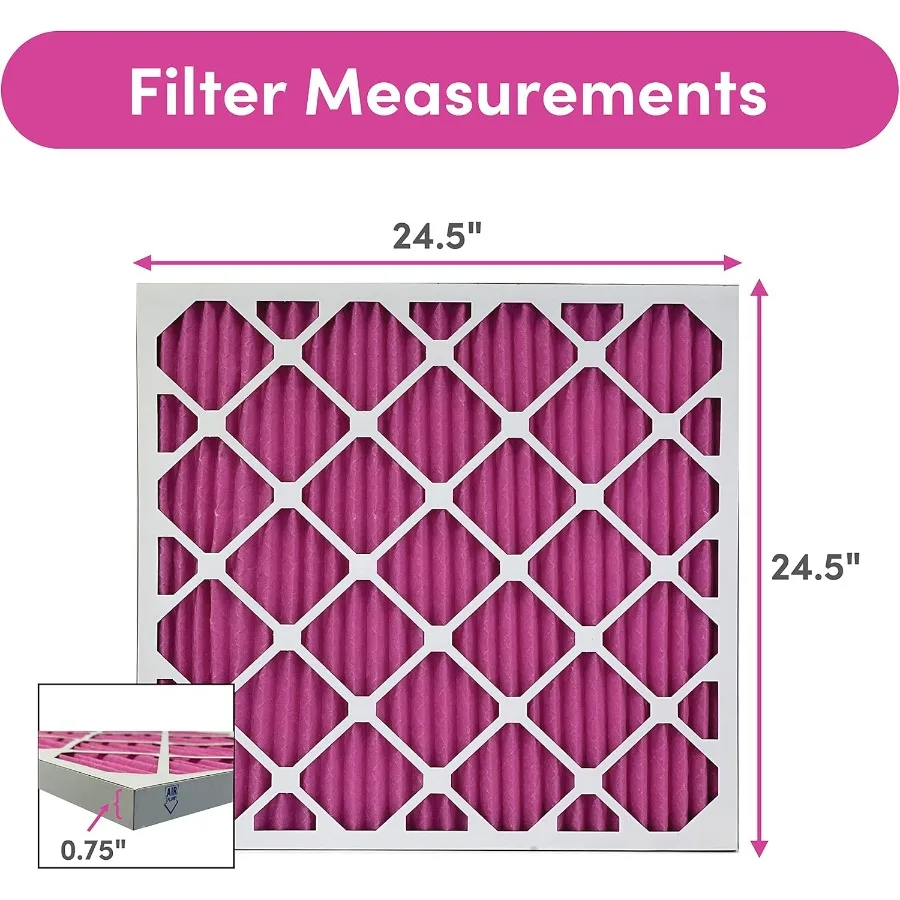 Filtro de aire que cambia de color para pelo y polvo de mascotas, filtro de CA para horno MERV 8, 24,5x24,5x0,75, tamaño exacto, paquete de 4 para perros y gatos