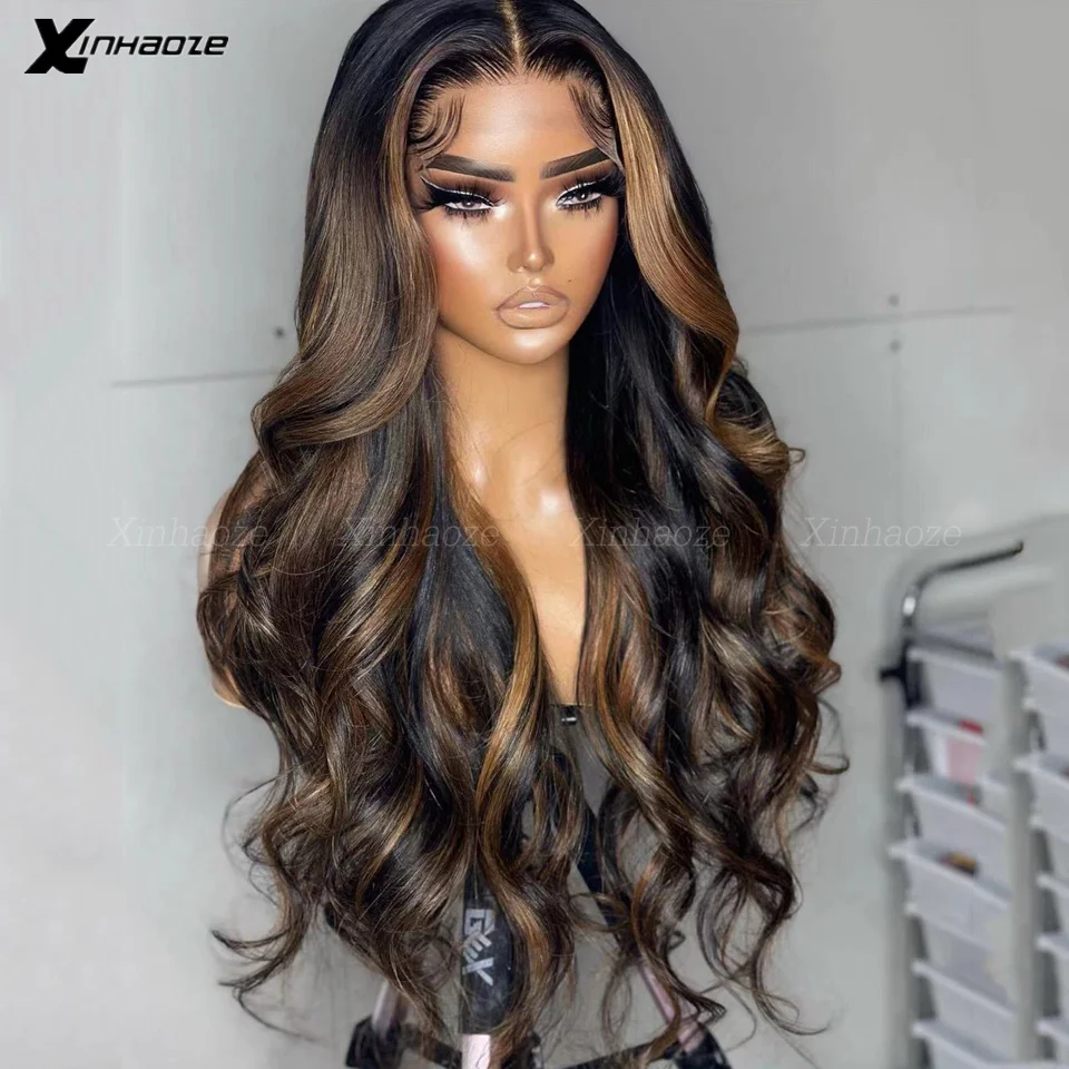 13x6 Body Wave Highlight Brown Lace Frontal Wig Human Hair Wig 180 Density Remy Peruvian 100% Human Hair Wigs For Black Women