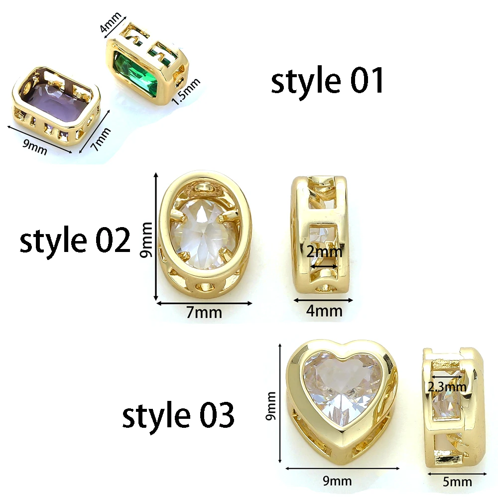 4/6Pcs 18K Gold Color Plated Brass Zircon Ellipse Cuboid Heart Beads for DIY Bracelet Necklace Jewelry Making Accessories