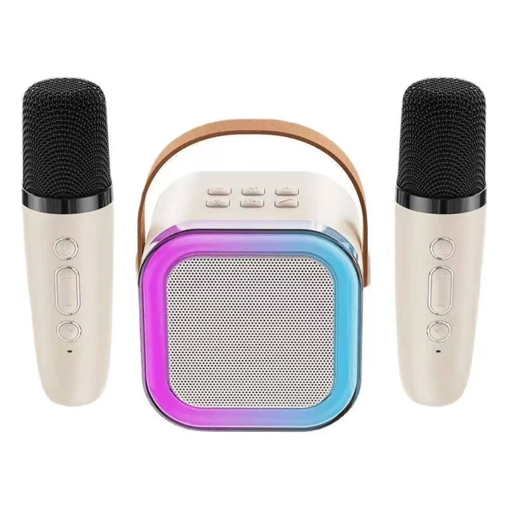 Portable Bluetooth Karaoke Machine with 2 Dual Wireless Microphones LED Nightlight Subwoofer IPX4 Waterproof Natural Sound Compa