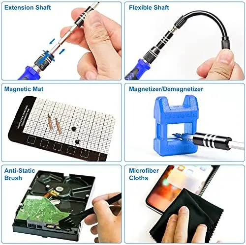 Juego de destornilladores magnéticos de 124 piezas con 101 puntas para reparación de electrónica