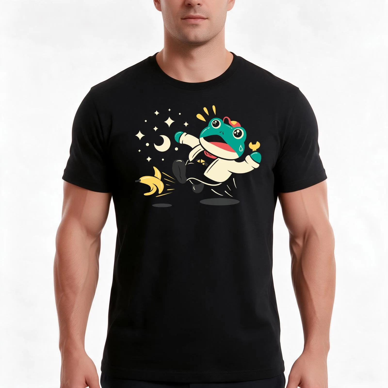 Slipping Toad T-Shirt, Summer Casual Cotton Tee, Oversized Streetwear Tops, Vintage Graphic Print, Loose Fit Short Sleeve