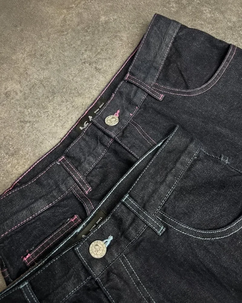 الأوروبية والأمريكية العصرية الشارع الشهير القوطية الشرير الهيب هوب فضفاض الجينز الرجال Harajuku عادية Y2K عالية الخصر واسعة الساق السراويل النساء