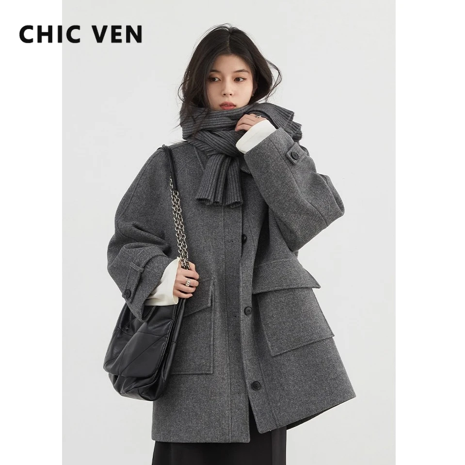 

CHIC VEN новое женское длинное шерстяное пальто, свободное повседневное однобортное однотонное женское пальто, верхняя одежда в стиле ретро для девочек, осень-зима 2025