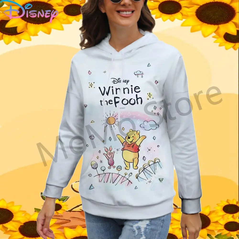 Kawaii Women\'s Hoodies Disney Winnie The Pooh 3D Print Long Sleeve Top New 2024 Black Hoodie Youthful Woman Clothes Joker Y2k