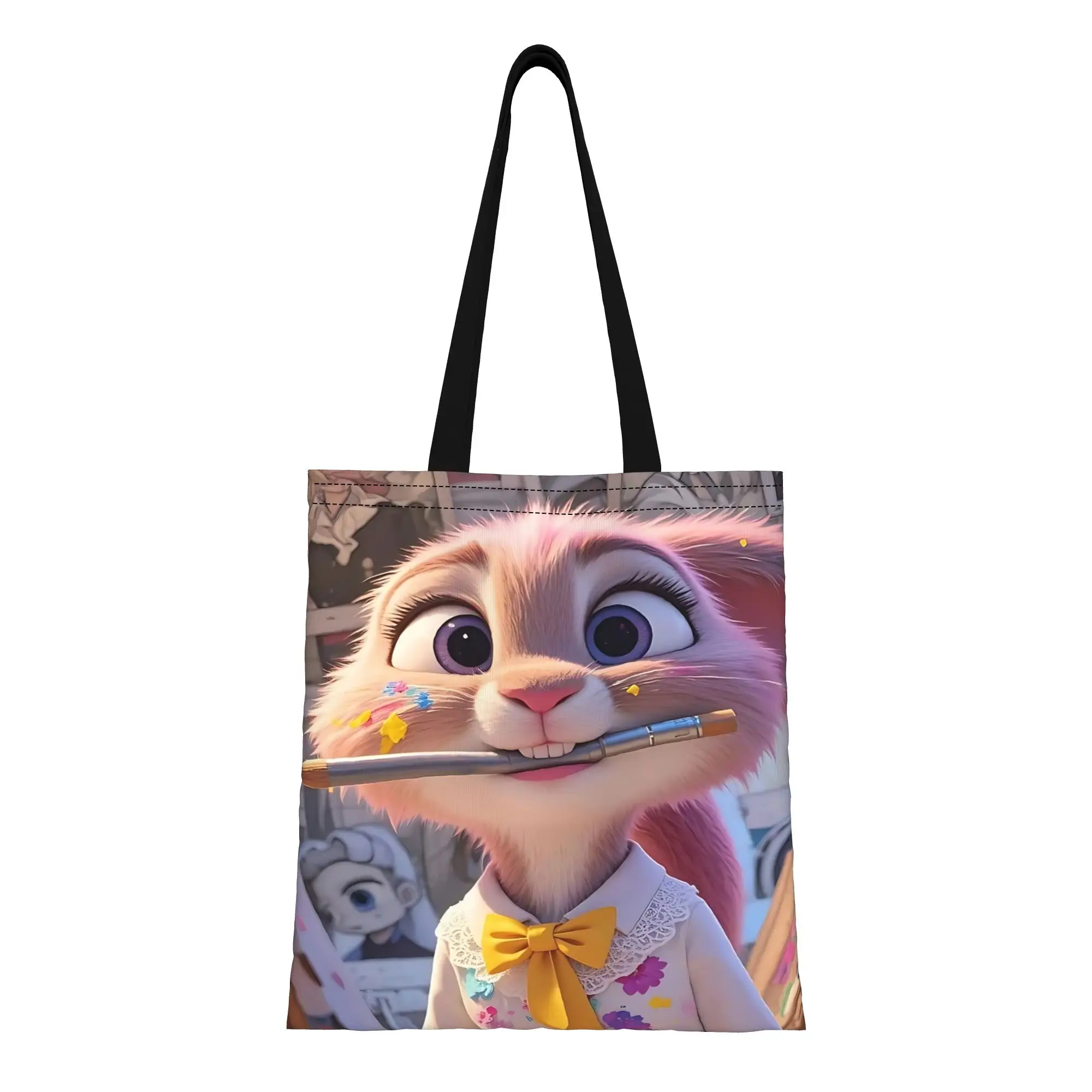 

1 шт. Холщовая сумка-тоут с изображением Джуди из мультфильма «Зверополис 2» (Дисней), большая вместимость, для первого дня в школе, с изображением Джуди, держащей ручку в роте, складная, стильный подарок.