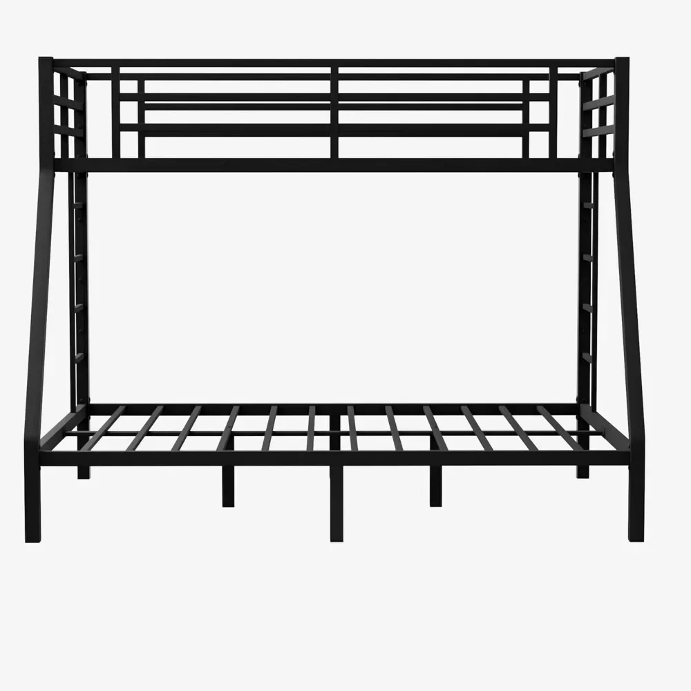 Metal Twin XL Over Queen Bunk Bed, Heavy Duty Twin XL Bunk Bed with 2 Safety Side Ladder and Full Length High Guardrail