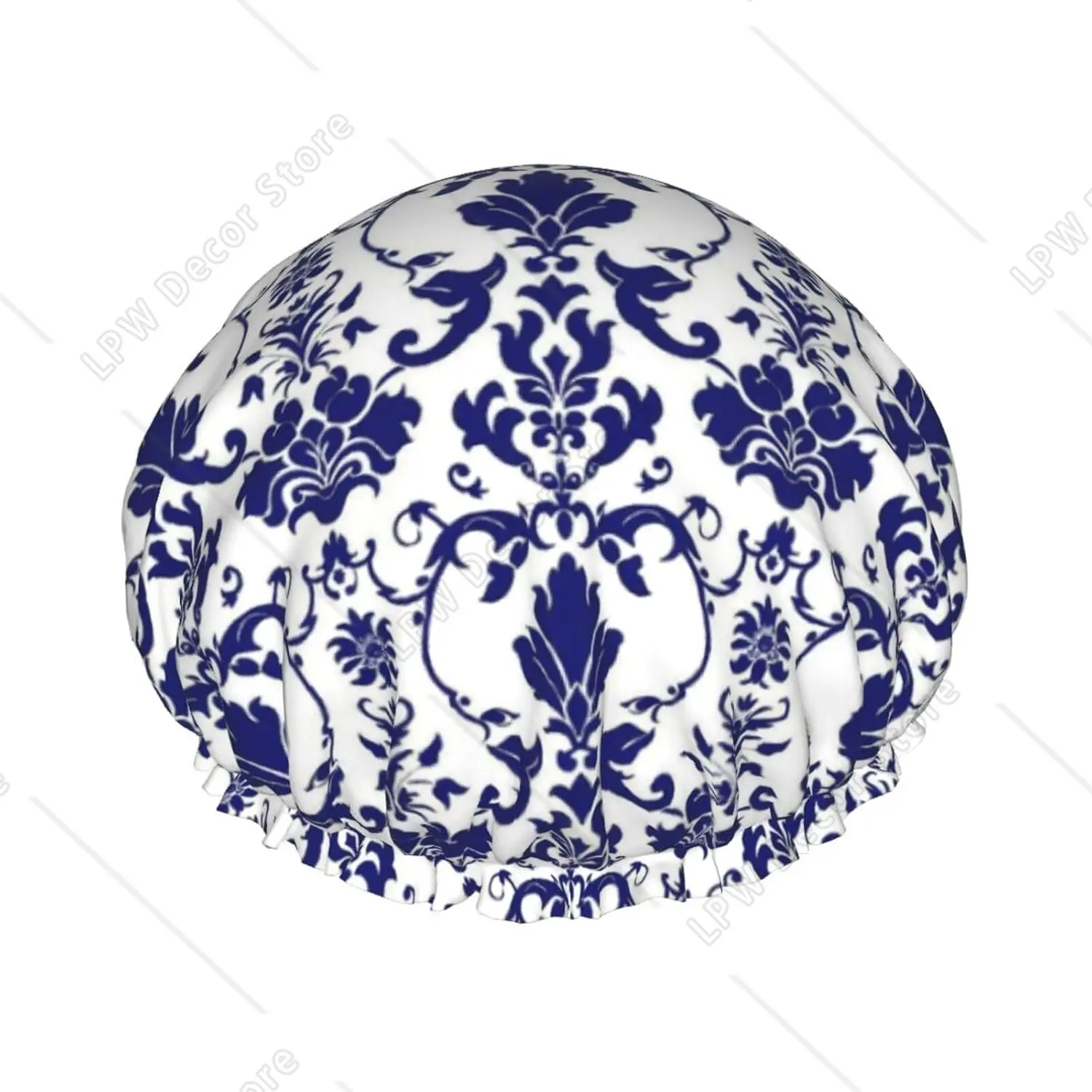 

Сине-белые шапочки для душа с принтом под фарфор для женщин, водонепроницаемые, двухслойные, эластичные, многоразовые