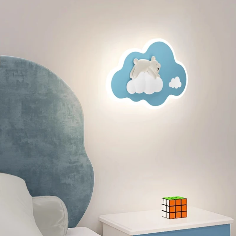 Cute Children\'s Room Moon Cloud Wall Lamps LED White Rabbit Bear Lamp Warm Nursery Baby Room Boy Girl Bedroom Bedside Wall Light