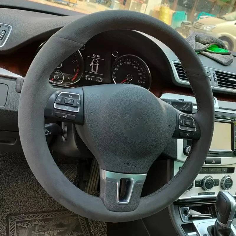 

For Volkswagen VW Gol Tiguan Passat B7 Passat CC Touran Jetta Mk6 Black Suede Car Steering Wheel Cover