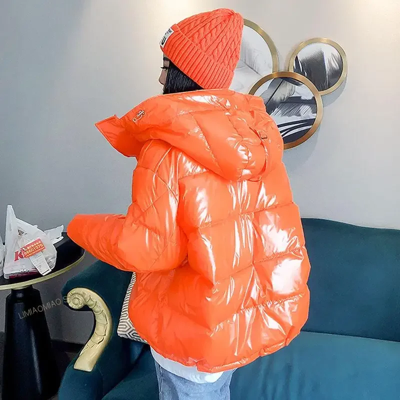 New Winter Women Thick Warm Bright Black Shiny Parka Cotton Jacket Fashion Hooded Glossy Down Cotton-Padded Outerwear