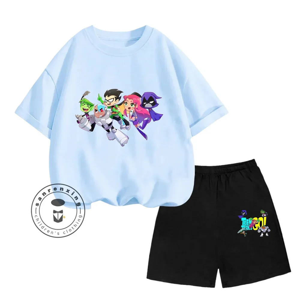 

Летняя юбка KawaiiTeen Titans, детская футболка, модное платье для девочек от 3 до 14 лет, комплект футболок из 2 предметов, красивая маленькая одежда
