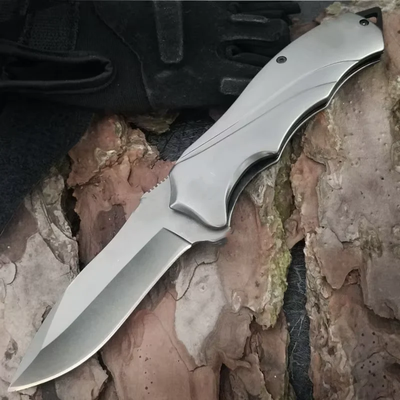 Outdoor folding knife, everyday carry knife crafted from D2 steel, featuring a pocket clip and titanium alloy handle.
