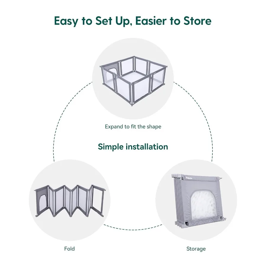 Babelio Foldable Playpen for Babies and Toddlers- Adjustable Shape and Area Playpen with Zipper Gate Portable Baby Fence for In