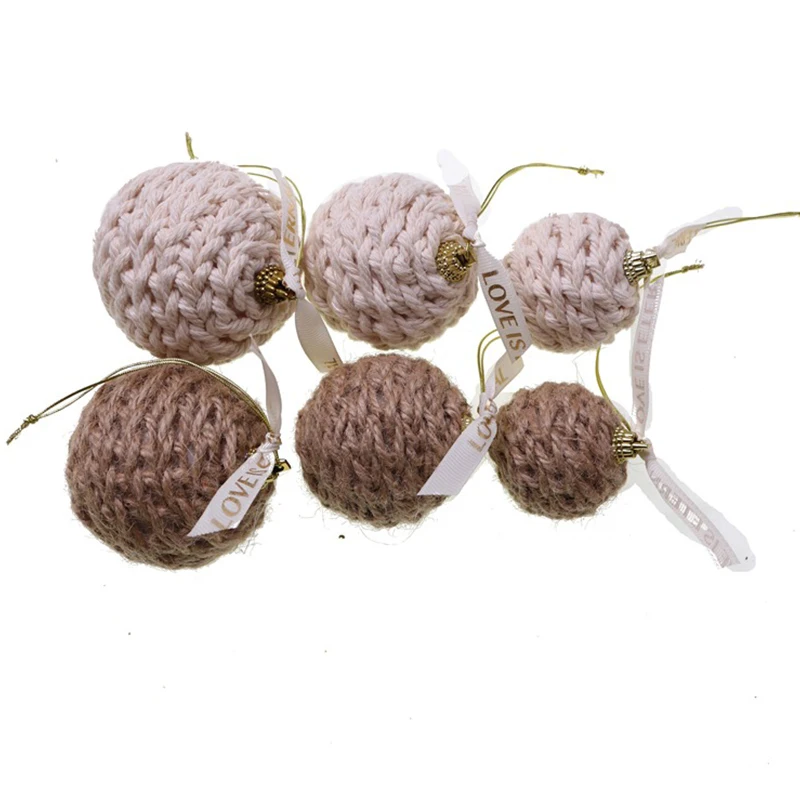 3PCS New Christmas Handmade Cotton Jute Rope Balls Gift Hanging Ornaments For Tree Decorations Rustic Charm