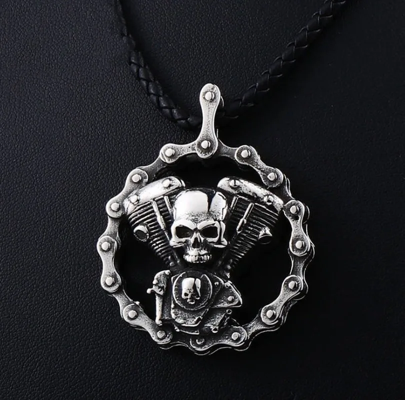 Cool Heavy Duty Skull Motorcycle Engine Chain Metal Pendant Rope Chain Men Biker Punk Rock Party Jewelry