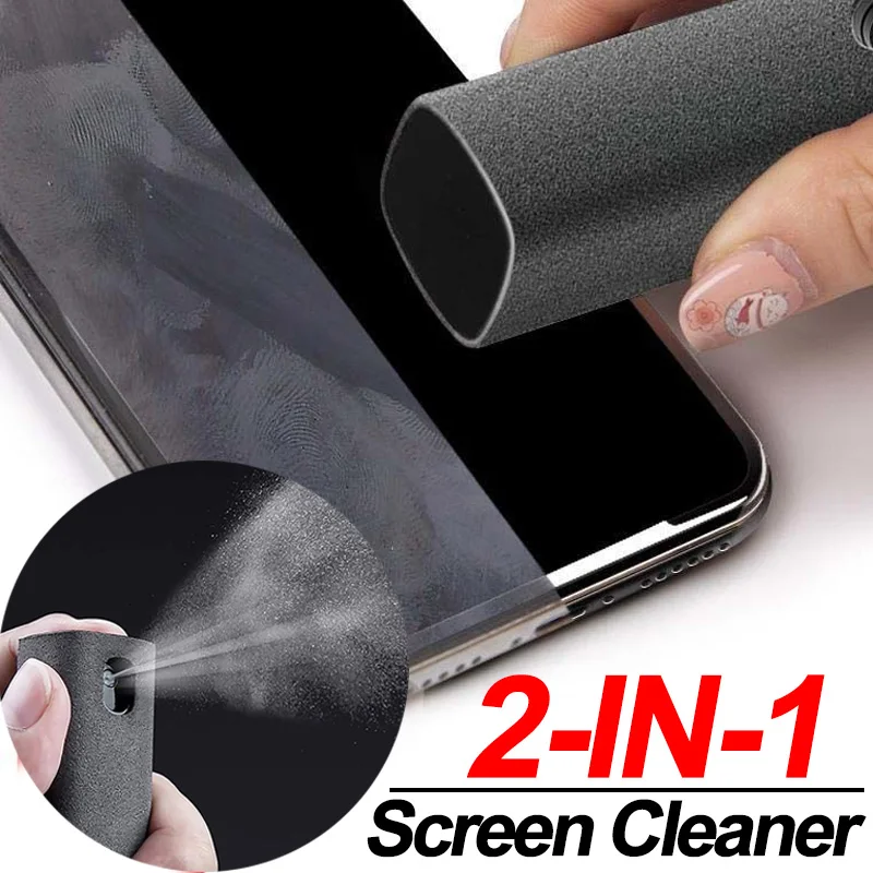 2 In 1 Phone Screen Cleaner Spray Bottle & Microfiber Cleaning Cloth Mini Portable Tablet Mobile PC Screen Polishing Cleaner Set