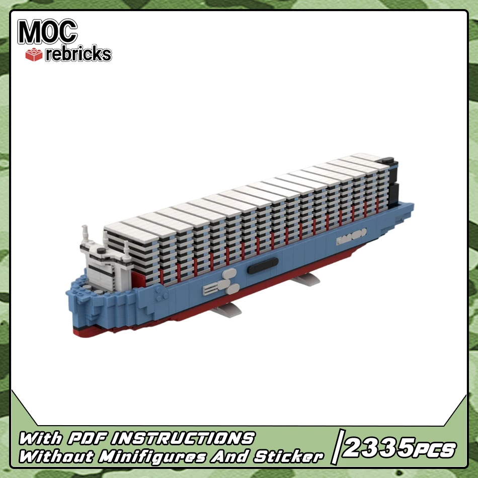 

Большой синий контейнеровоз из строительных блоков MOC, модель грузового судна класса Triple-E, 1560 деталей, конструктор-океанский лайнер, игрушки для взрослых, подарок