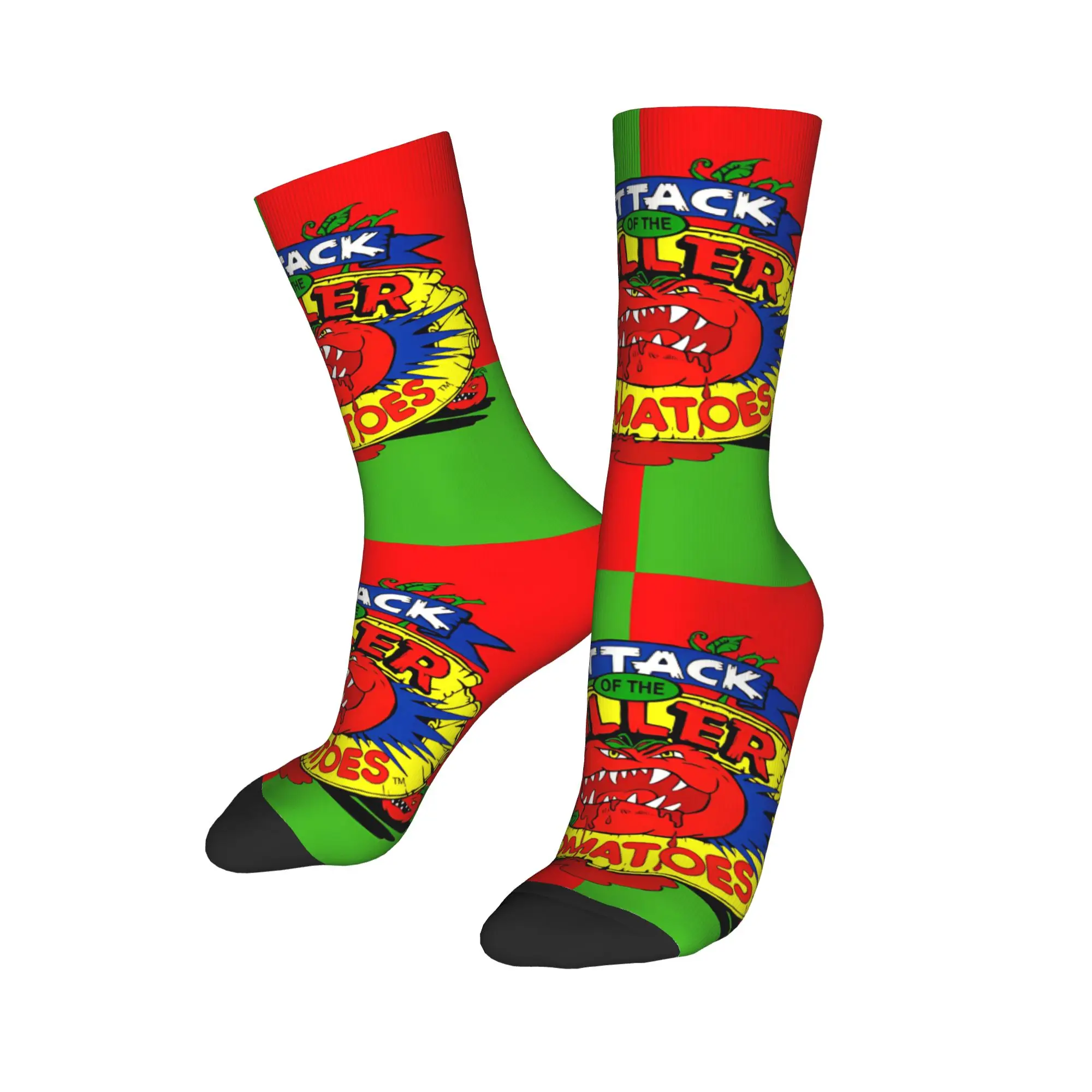 1 Pair Funny Happy Men's Sock Fan Retro Harajuku Attack of the Killer Tomatoes Hip Hop Novelty Seamless Crazy Sock Gift Printed