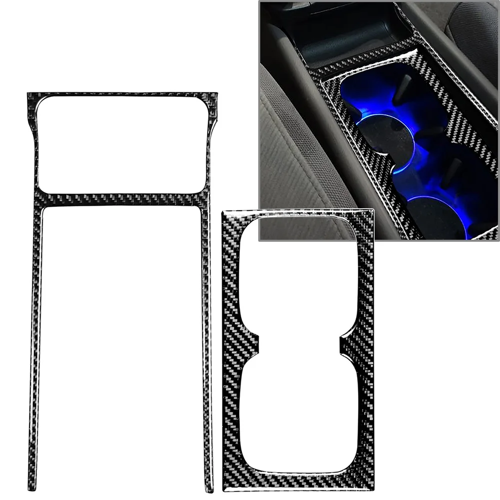 2Pcs Car Water Cup Holder Panel Cover Carbon Fiber Decorative Trim For Honda Civic 8th Gen 2006 2007 2008 2009 2010 2011